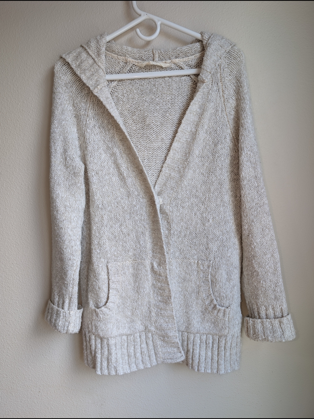 Eddie Bauer Cream Hooded Open-Front Cardigan Women's Size XS/S